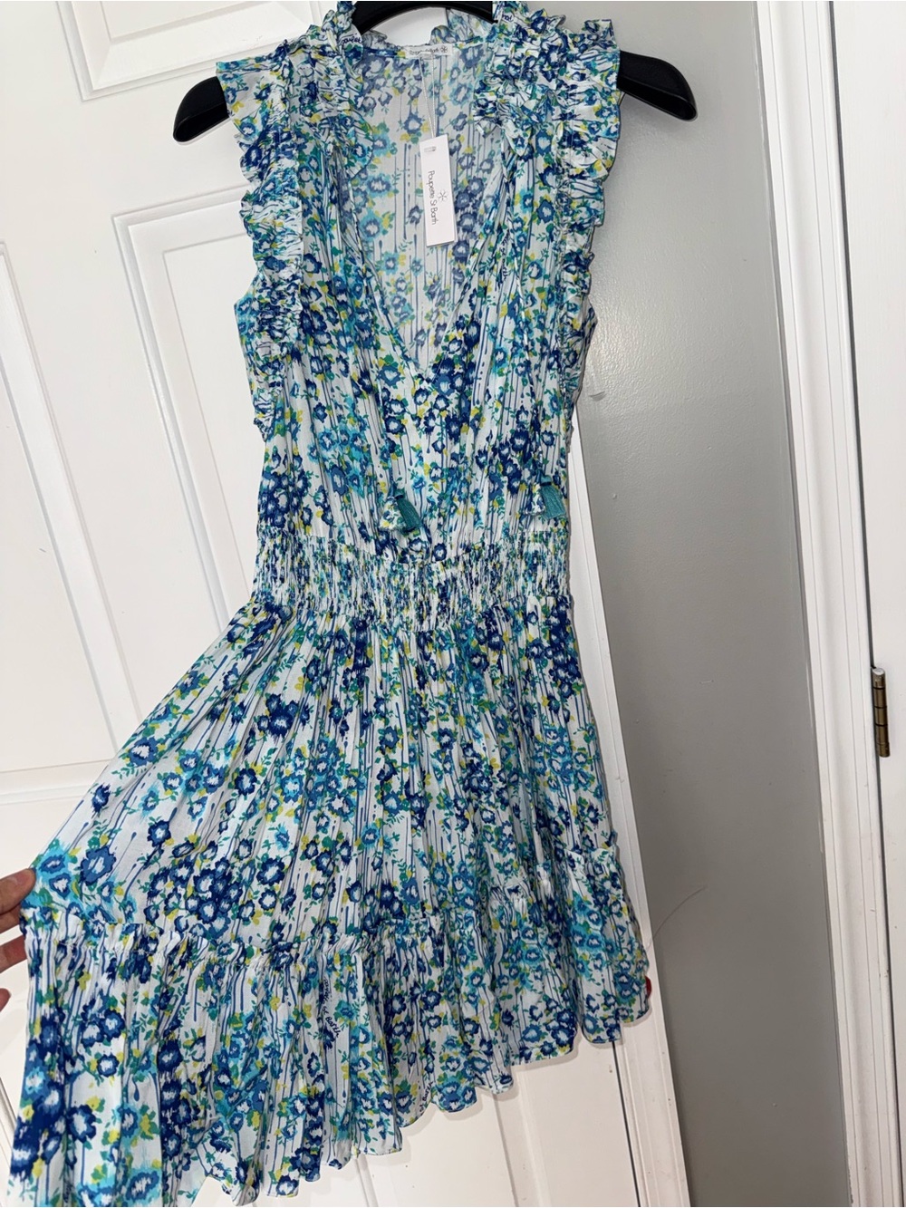 Poupette St. Barth Blue & White Floral Ruffle Mini Dress